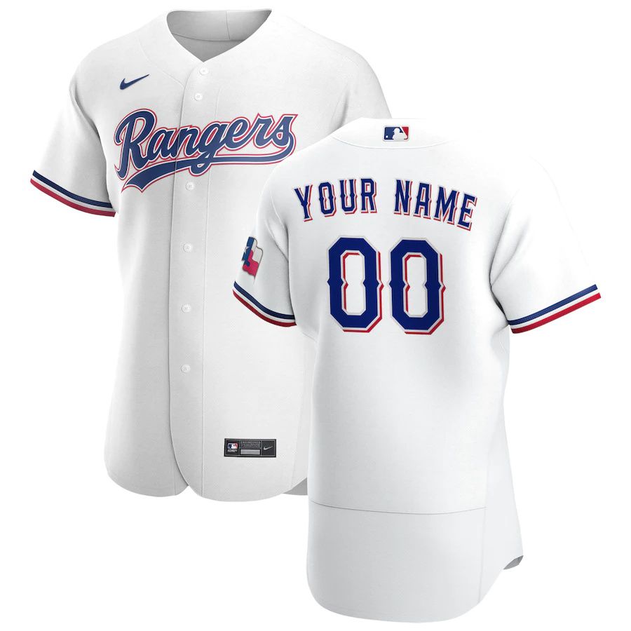 Mens Texas Rangers Nike White Home Authentic Custom Patch MLB Jerseys